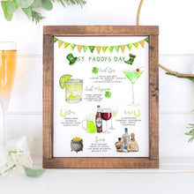 Load image into Gallery viewer, St. Patrick&#39;s Day Bar Menu Template, Saint Patrick&#39;s Day Editable Cocktail Sign, Printable Shamrock Drink Menu, Signature Drinks Sign, DIY