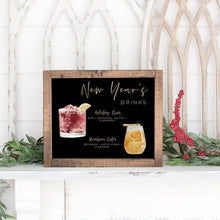 Load image into Gallery viewer, New Year&#39;s Eve Signature Drink Template, New Years Eve Cocktail Sign, Holiday Bar Menu, Black Gold Bar Sign 2,500+ Drink Images + Garnishes