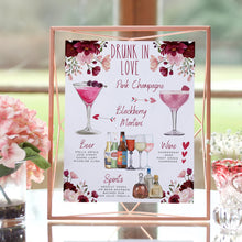 Load image into Gallery viewer, Drunk In Love Drink Sign, Signature Cocktail Template, Red and Pink Floral Drunk In Love, Valentine&#39;s Day Drinks Sign, 2,500+ Drinks