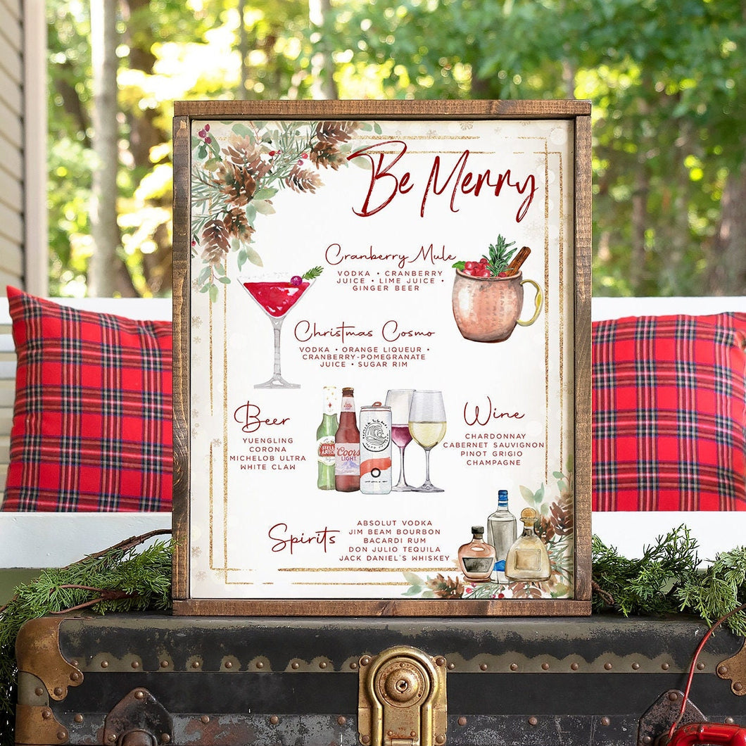 Christmas Party Drink Menu, Signature Drinks Sign, Holiday Bar Menu Template, Pine Cone Drink Menu Sign Template, Signature Drinks Sign