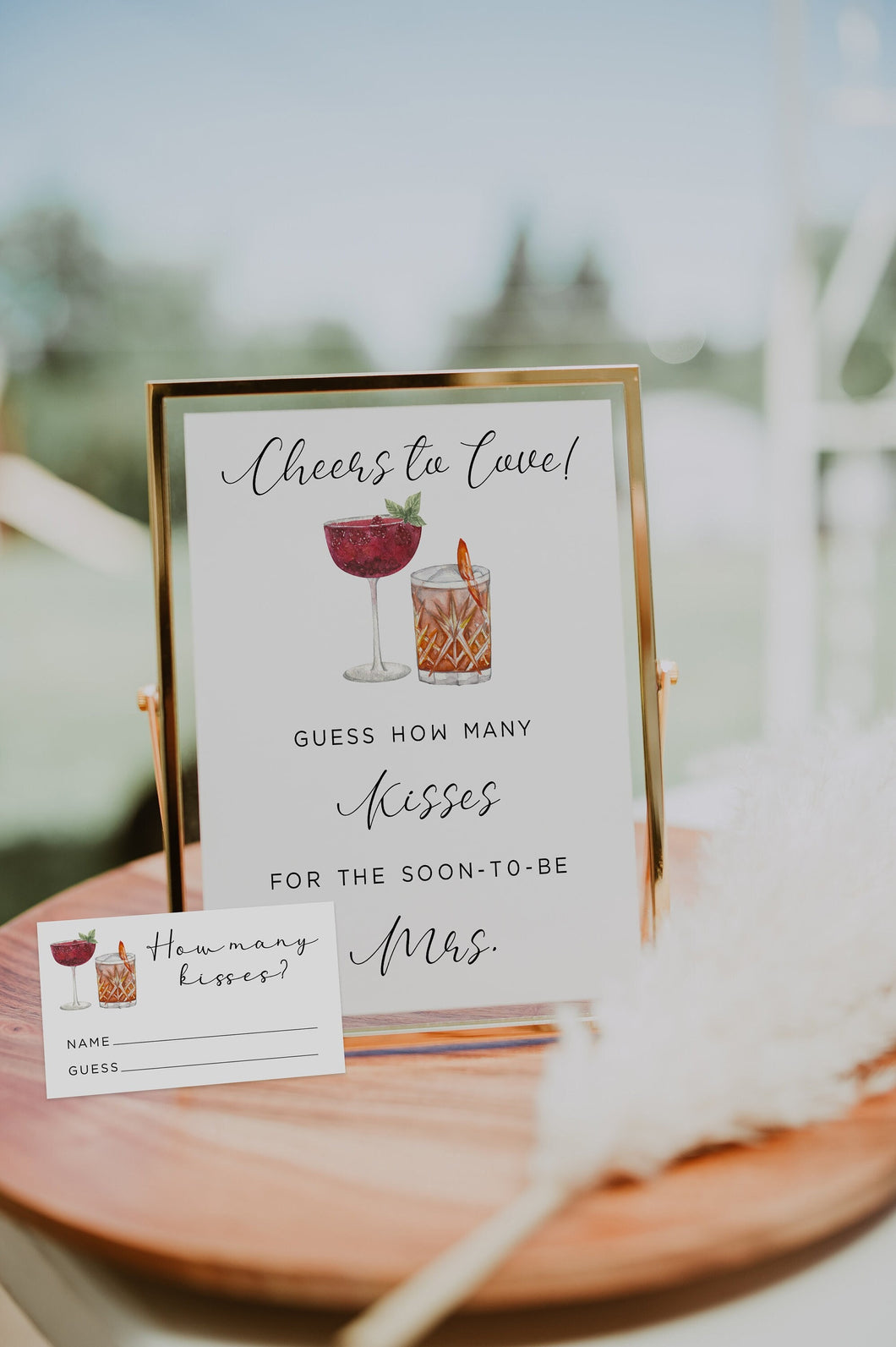 How Many Kisses Bridal Shower Game, Cheers to Love Bridal Shower Game Printable, Instant Download DIY Editable Cocktail Simple Clean Modern