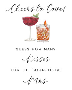 How Many Kisses Bridal Shower Game, Cheers to Love Bridal Shower Game Printable, Instant Download DIY Editable Cocktail Simple Clean Modern