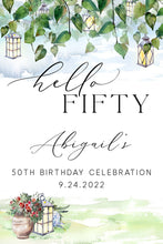 Load image into Gallery viewer, Birthday Welcome Sign Printable Template, 50th Birthday Welcome, Editable Any Age Birthday Welcome, Italian Garden Theme, Instant Download