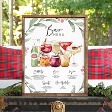 Load image into Gallery viewer, Christmas Bar Menu Template, Holiday Party Bar Sign, Winter Bar Menu, Holly Berry Wedding Drink Menu, Signature Drinks Sign, 1,500+ Images