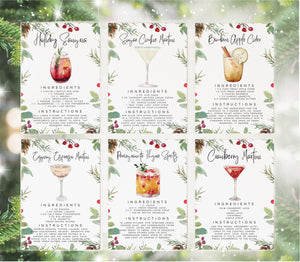 Last Minute Gift, Christmas Cocktail Recipe Cards Template, Editable Drink Recipe Card, Printable Recipe Card, Christmas Gift Basket Card