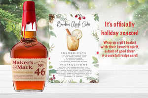 Last Minute Gift, Christmas Cocktail Recipe Cards Template, Editable Drink Recipe Card, Cocktail Gift Card Idea, Christmas Gift Basket Card