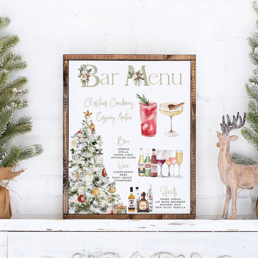 Christmas Drinks Sign, Christmas Bar Menu Template, Printable Holiday Bar Sign, 6 Sizes, Instant Download, Christmas Signature Drinks Sign