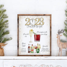 Load image into Gallery viewer, New Year&#39;s Eve Bar Menu Template, Glitter Lights New Years Cocktail Sign, Holiday Drink Menu, Black and Gold Bar Sign 2,500+ Drink Images